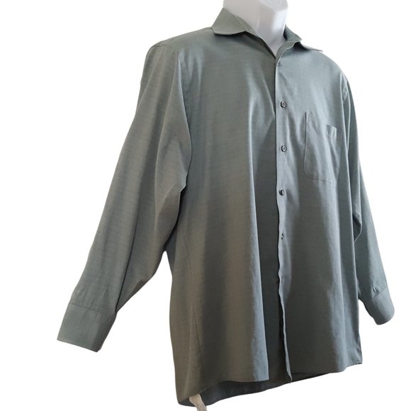 Geoffrey Beene Button Front Shirt Men's M Green Long Sleeve Pocket Wrinkle Free - Picture 8 of 11